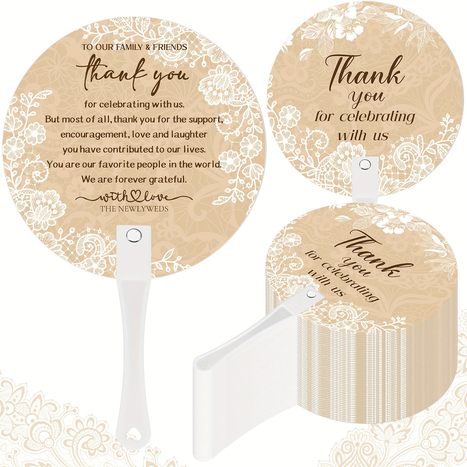 TEMU 100pcs Wedding Hand Fans Bulk Plastic Handheld Wedding Favor Fans For Guests Thank You For Celebrating With Us Greenery Fan With Handle For Ceremony Bridal Shower Party Decorative Folding Fans