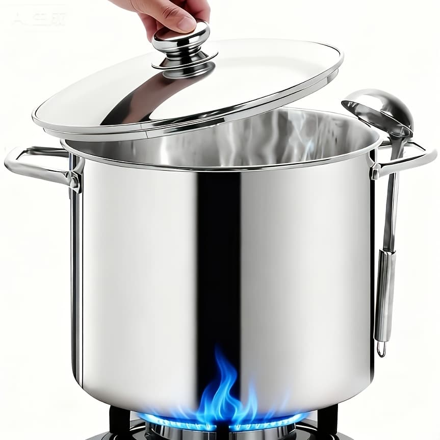 TEMU 6.5quart Stainless Steel Soup Pot | Large With Lid, Double Ear Handles, Steel, Induction And Gas Stove Compatible, Heavy-duty, Large-capacity, , Thickened Design