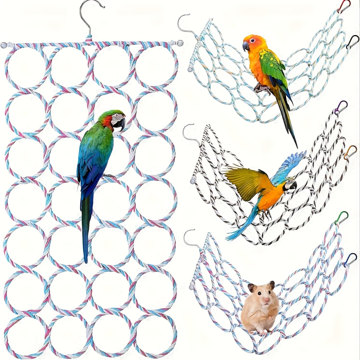 TEMU 1pc [28-ring Net] - 28-ring Bird And Small Net: Rattan Climbing Ladder, Swing Perch And Hammock, Suitable For Parrots And Mice Random Colors