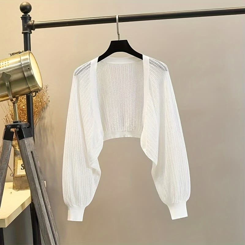 TEMU 1pc Sunshade Cardigan With Camisole Skirt, Thin Outer Jacket, Women's Shawl, Bat Sleeves, Hollowed Out Cover, Summer