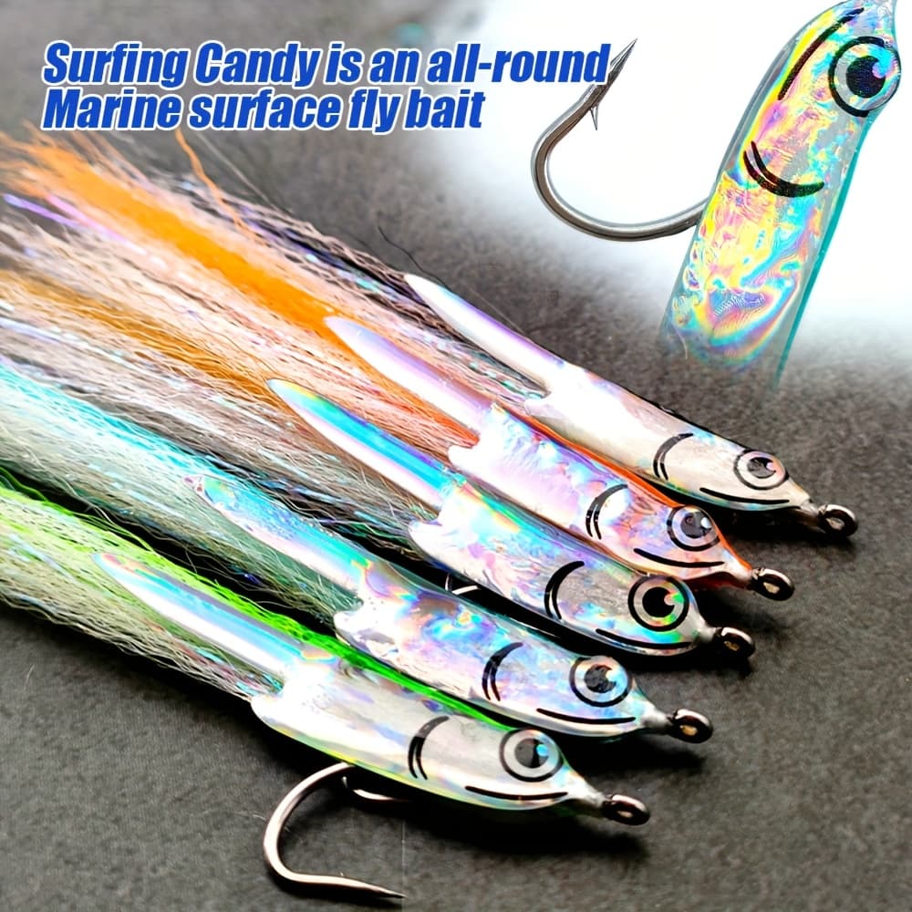 TEMU 5pcs -made Surf Candies Flies With Movable Tails Suitable For Sea , , Trout, Salmon, Perch, Surface Fly Fishing Gear Set, The Of Small Fish Scales, Increasing Catch Rate