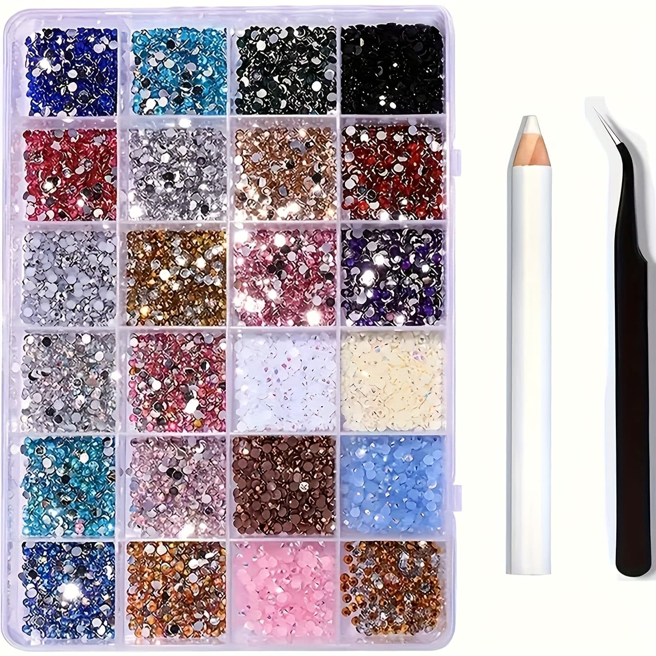 TEMU 3500pcs Nail Art Kit With Precision Tweezers And Pencil - Flat Gemstones For Sparkling On Shoes, Clothes, Cosmetics, And Bags - Additions For Creative Decorations