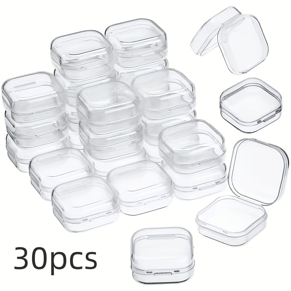 TEMU 30 Pack Mini Clear Jewelry Box Organizer With Lid, Square Earplug Pill Storage Box Case For Small Items Bead Makeup Craft Project Containers