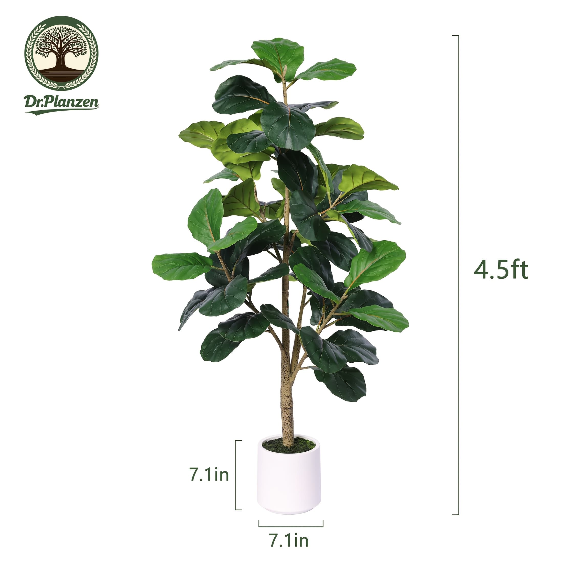 TEMU 4.5ft Realistic Artificial Fiddle Leaf With White Planter - Full Fake Lyrata Plant, Assembly & Stable Low-maintenance Floor Tree Suitable For Indoor Living Room, Office, Housewarming Gift
