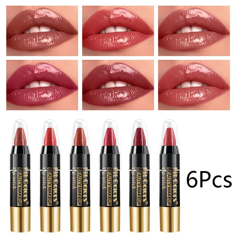 TEMU 6pcs Brightening Moisturizing Crayon Lipstick Set, Nourishing Lipstick, Durable And Easy To Color, Suitable For Types, Essential For Women's Makeup, Valentine's Day Gift