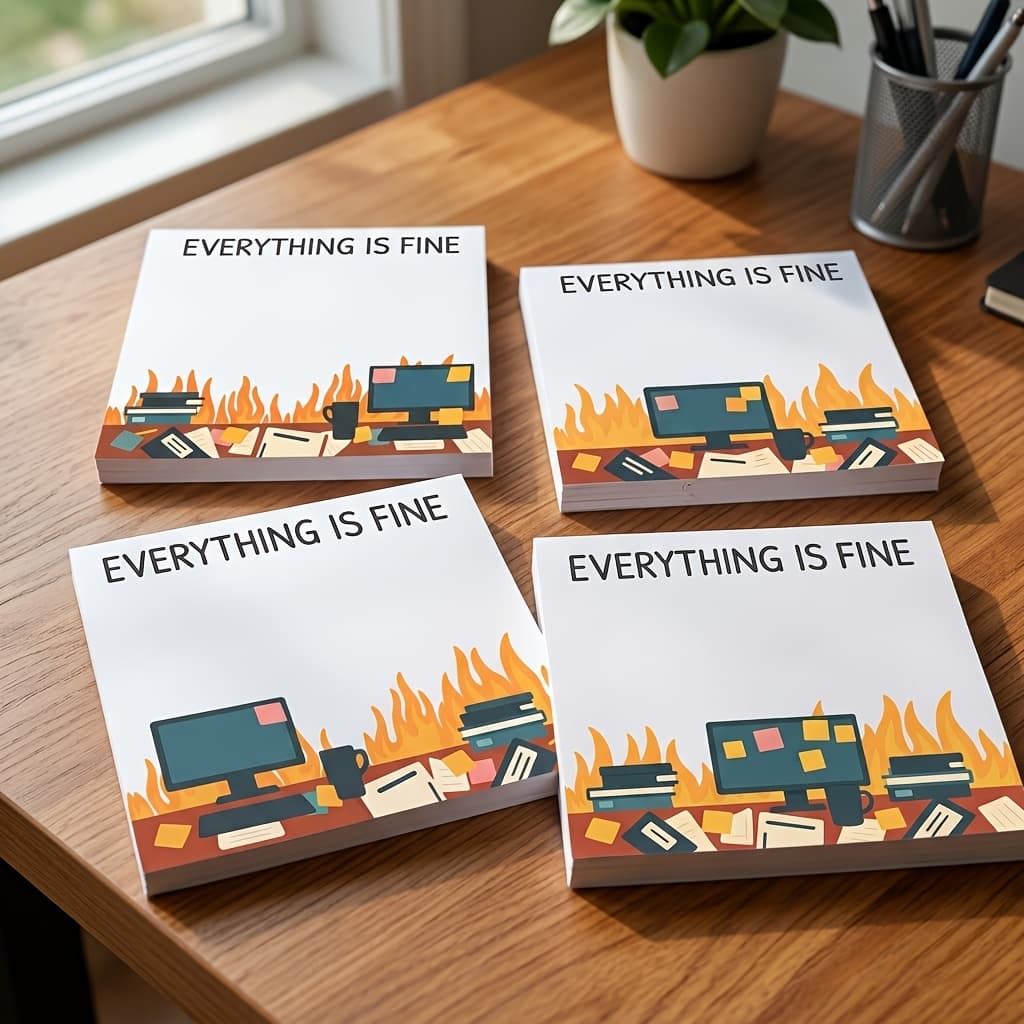 TEMU "everything Is Fine" Sticky Notes | 4-pack Funny Office Humor And Meme Memo Pads | Elephant And Gag Gift For Coworkers, Boss, Students | 3x3 Desk Supplies