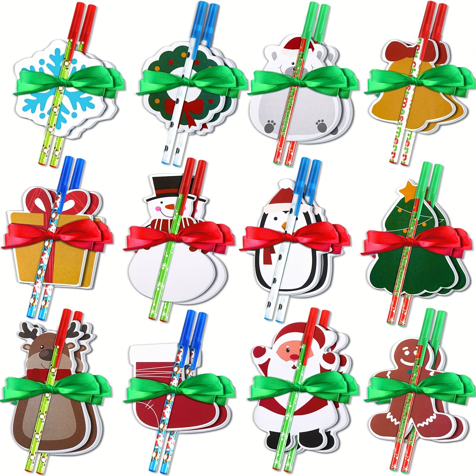 TEMU 24pcs Christmas Notepad Set Christmas Characters Sticky Notes With Holiday Ballpoint Pens Theme Self-adhesive Notes Christmas Stocking Stuffing For Xmas Party Packs