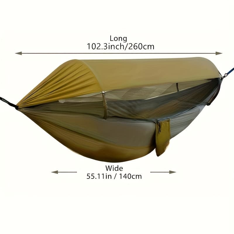 TEMU Outdoor Camping Hammock With Net, 660lbs Load Capacity, Galvanized 8-shape & Fiberglass Poles, Large Anti-rollover Design For Travel/backyard