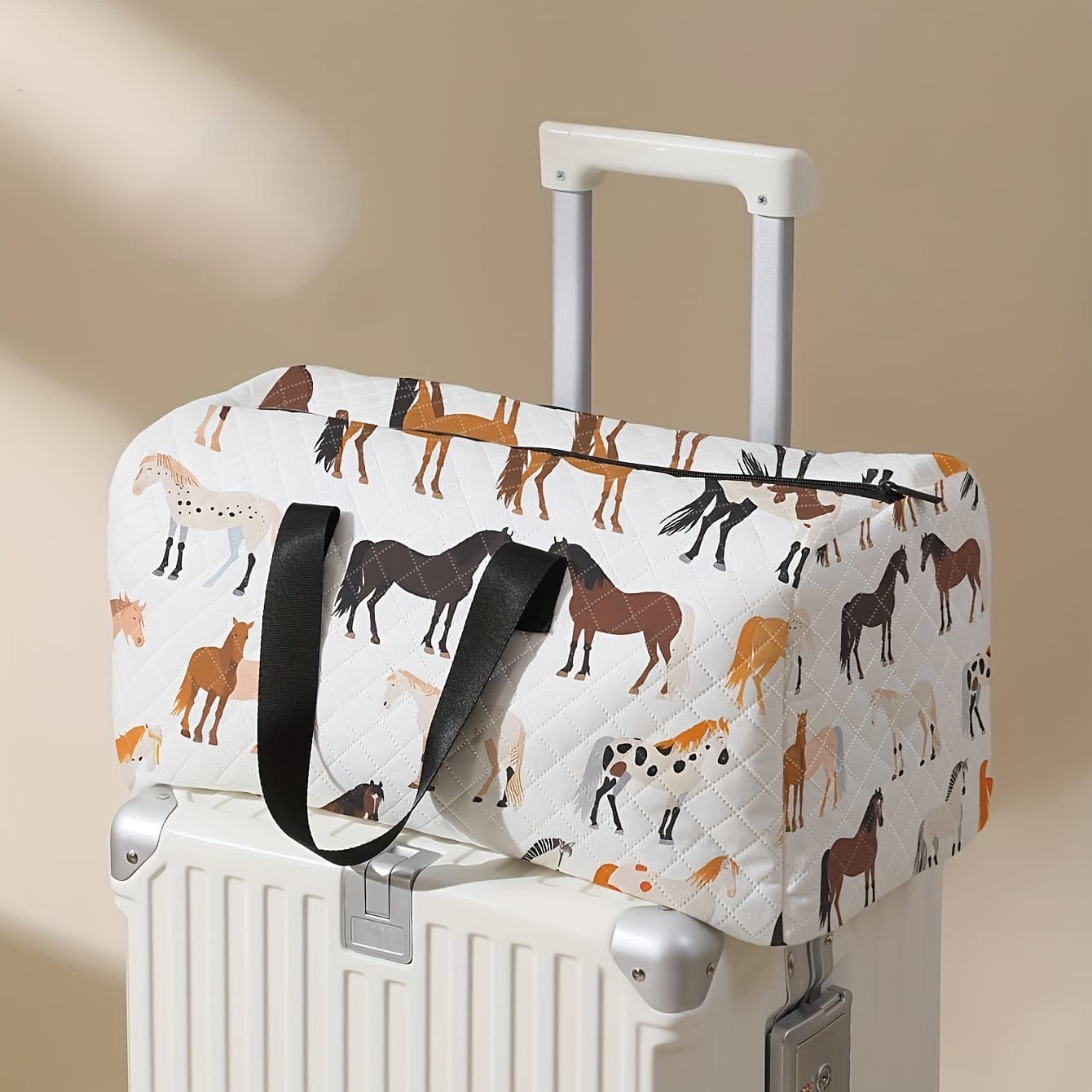 TEMU 1pc, Colorful Horse Pattern Printed Large Capacity Travel Luggage Bag, Fitness Handbag, Weekend Overnight Bag And Luggage Organizer