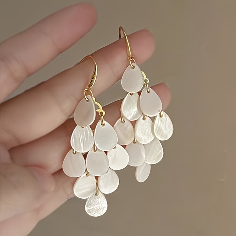 TEMU A Pair Of Stylish Spring And Summer Shell Tassel Earrings For Women, Suitable For Daily Wear, Holidays, Parties, Weddings, Engagements, Banquets, Beach Vacations, Gifts For , And Presents