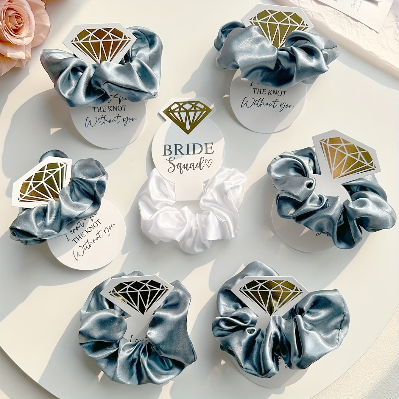 TEMU 7pcs Bridesmaid Proposal Gift Diamond Cardboard Multicolor Satin Scrunchies Hair Tie Hair Additions Gift