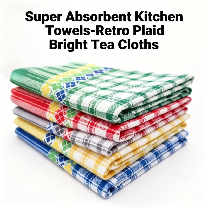 TEMU 5pcs Set Of Large Kitchen Cloths - Super Absorbent, Vintage Plaid Pattern, Colored Tea Towels, Suitable For Cleaning Kitchen And Dining Room Items, Soft And Durable, Cleaning Cloths. Random Color