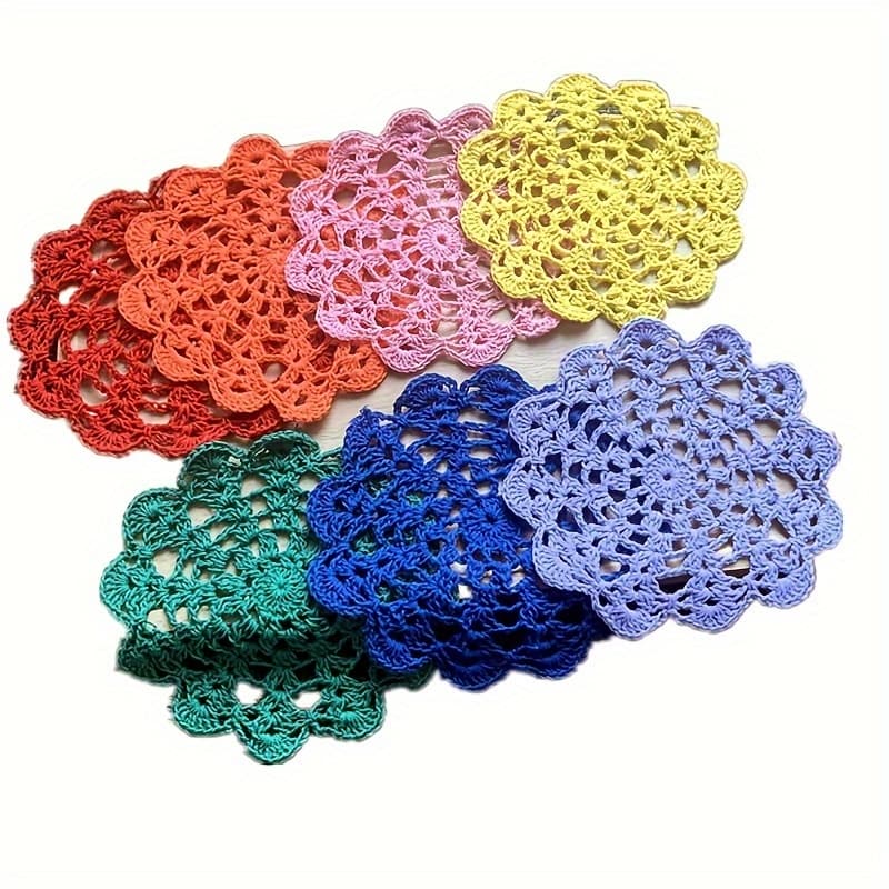 TEMU 7pcs Handmade Lace Round Crochet Doilies Coasters Home Party Decoration