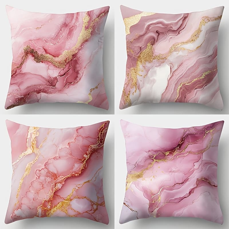 TEMU 4pcs Set Of Pink Marble Pattern Pillow Covers, Decor, Suitable For Room Bedroom Sofa Decoration, Single-sided Printing, No Pillow Inserts, Fiber Material