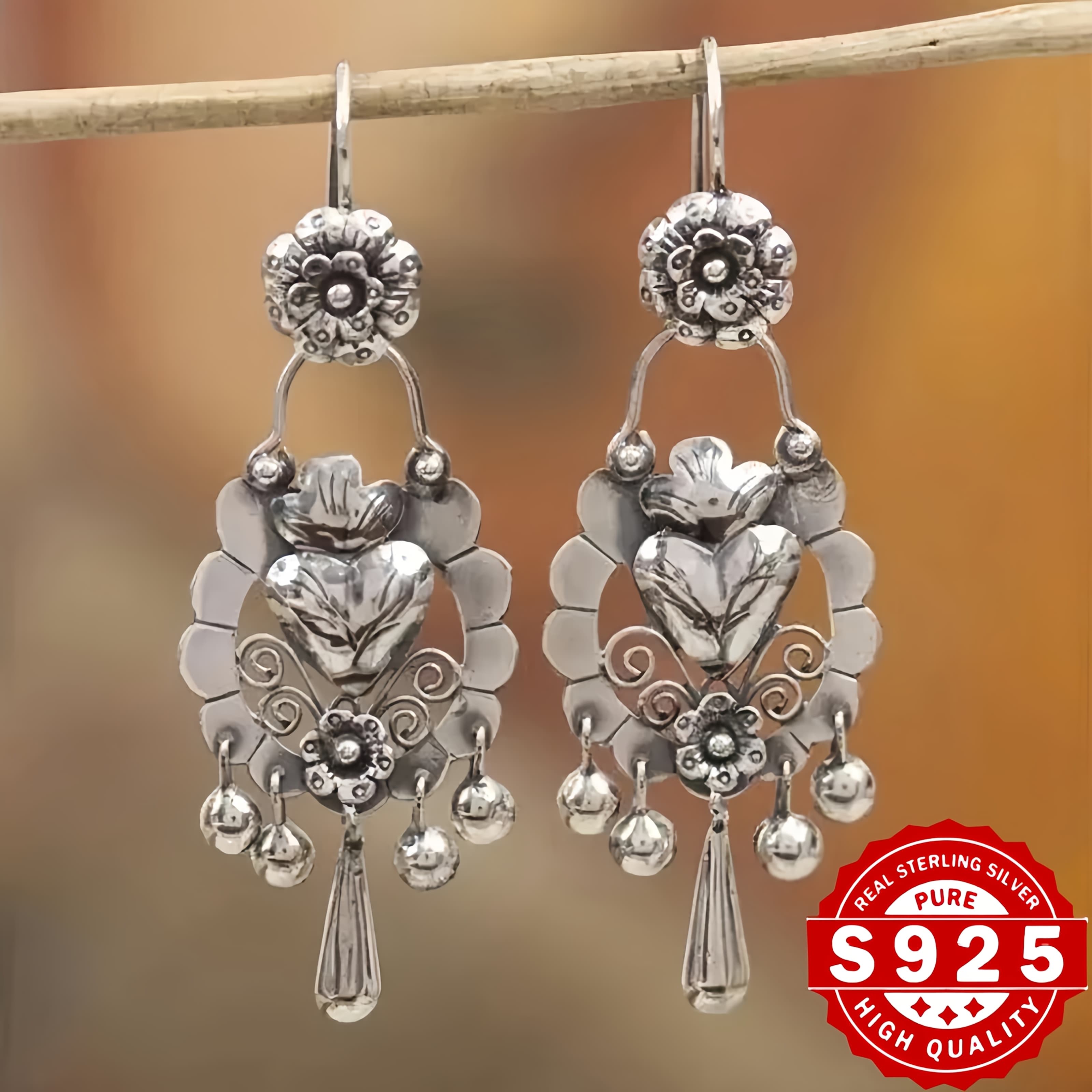 TEMU S925 Sterling Silvery Bohemian Style Earrings Retro 2pcs Of Valentine's Day New Year Fashionable And Unique Ethnic Bohemian Earrings Additions Perfect Gifts For