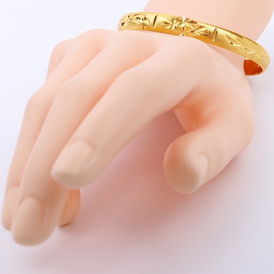 TEMU Elegant 24k Golden-plated Bangle Bracelet For Weddings & Special Occasions - Intricate , Alloy Material, Perfect For , Wedding Jewelry|elegant Bangle Design|goldplated Jewelry