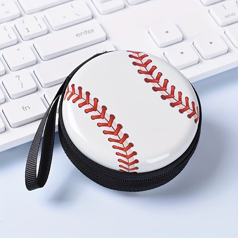 TEMU 1pc Men's Mini Basketball Football Baseball Printed Wallet, Multi Functional Zipper Circular Wallet, Portable Storage Bag