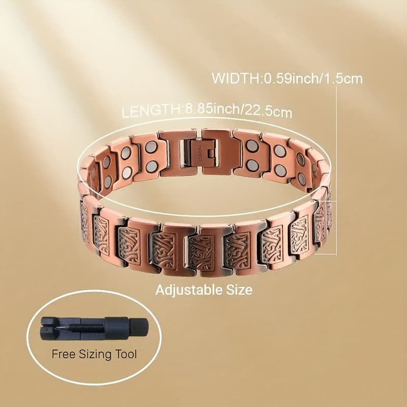 TEMU Unisex Adjustable Copper Magnetic Bracelet-hypoallergenic Jewelry Gift With Size Adjustment Tool, Modern Black Embellished Design With Magnetic
