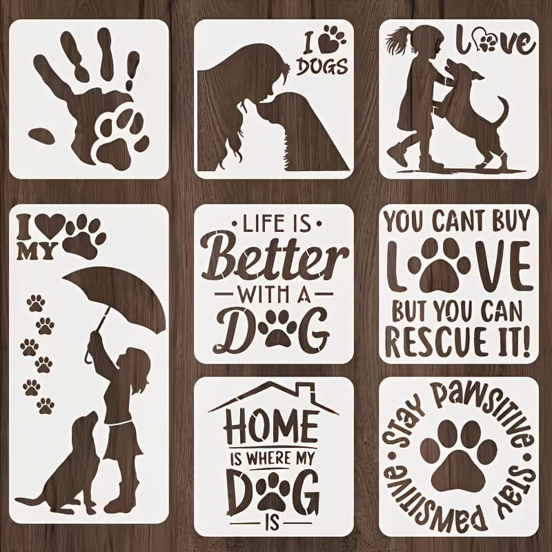 TEMU 8pcs Dog Paw Print Templates, Reusable Heart-shaped Pet Patterns, Suitable For Diy Painting, Handicrafts, Scrapbooks, And Canvas Art