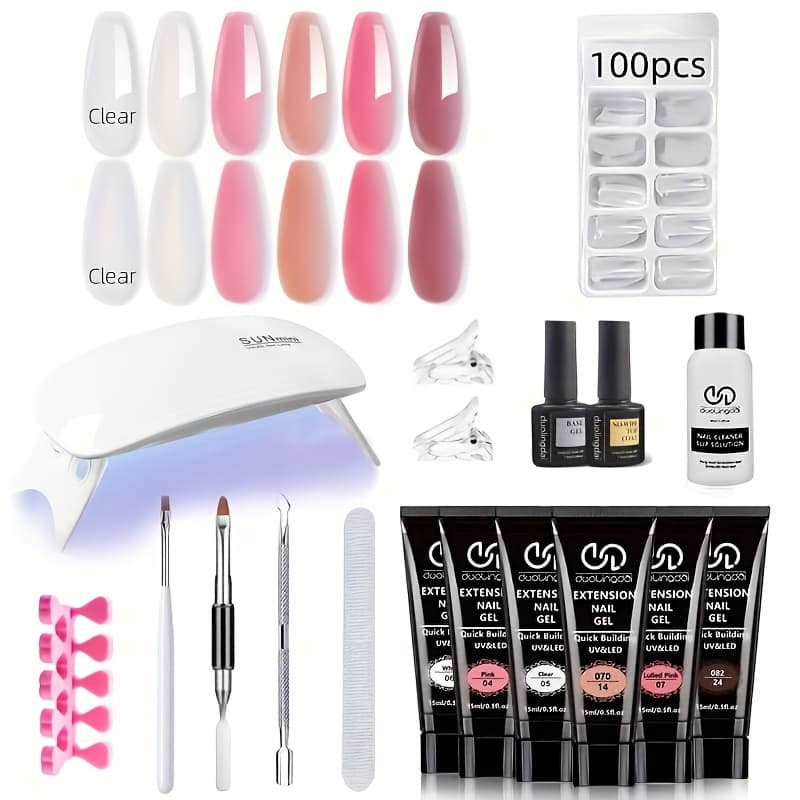 TEMU 6-color Poly Nail Extension Gel Kit With Mini Light - Easy Manicure Set For Beginners, Perfect For Salons And Home Use - Ideal Gift For Women