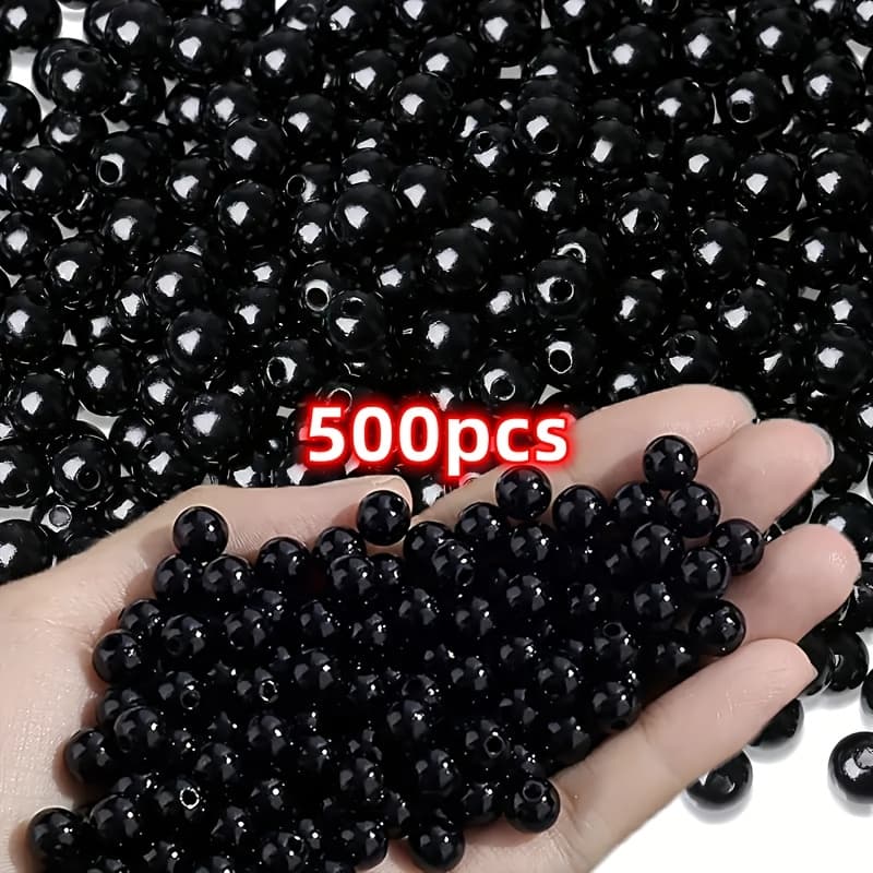 TEMU 500/1000pcs Qywctz 8mm Black Beads - -looking Black Perforated Carat-scale For Making, Necklace & Bracelet Production, Wholesale Beads For Pierced For Immediate Use (no )