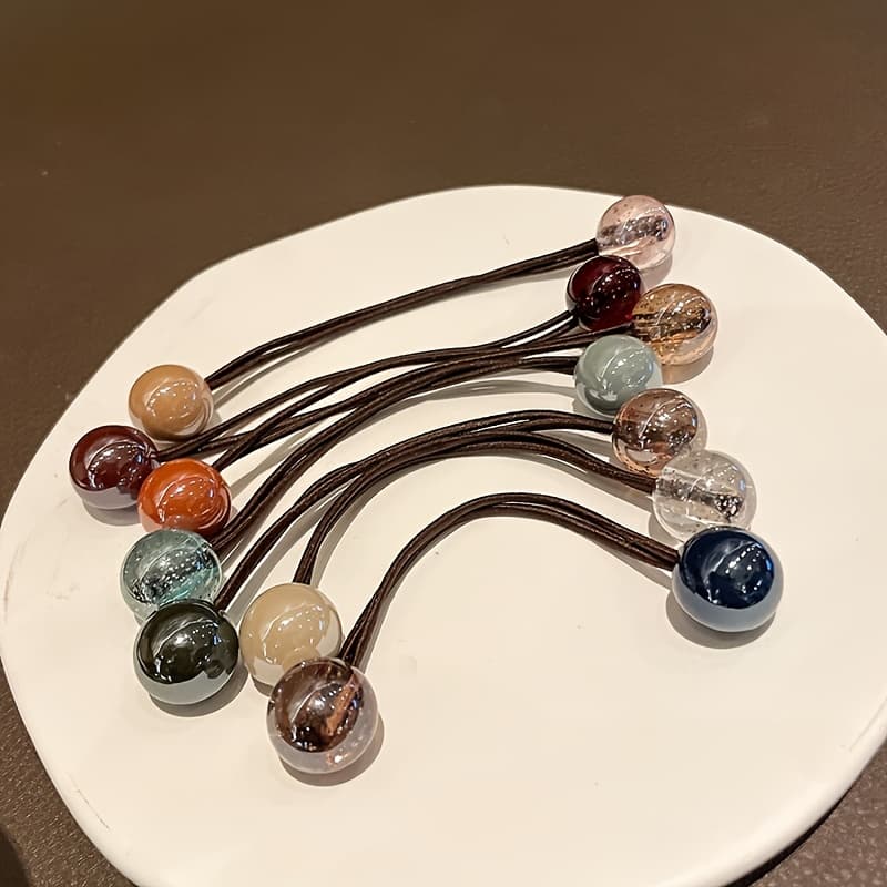 TEMU 7pcs Color High Elastic Bead Head Rope Headband Women's Ball Head Hair Rubber Band Ponytail Headdress.