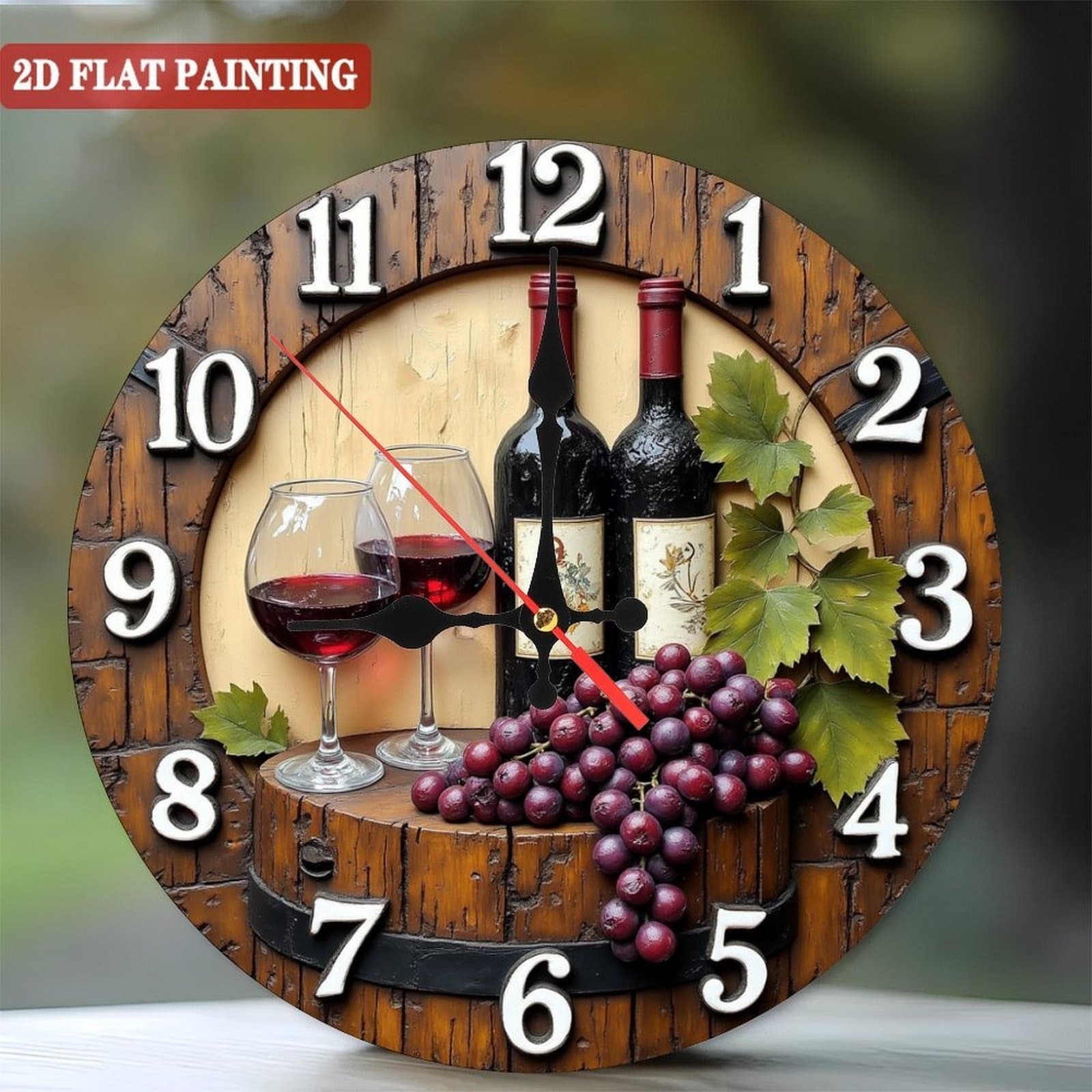 TEMU A Vibrant Wooden Wall Clock Measuring 10 Inches, Featuring A Silent Mechanism And Batteries (aa Batteries Not Included). This Clock As A Wine Rack And A Flowerpot Holder