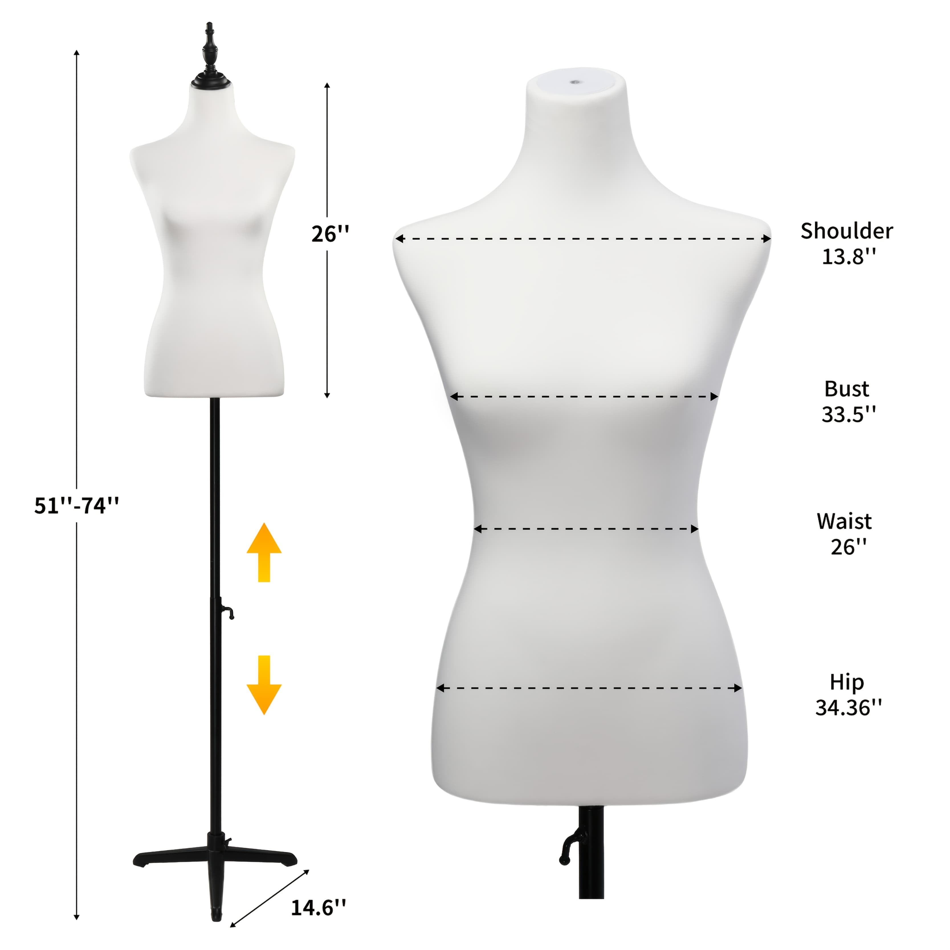 TEMU Female Dress Form, Mannequin Body Torso With Metal Tripod Base Stable