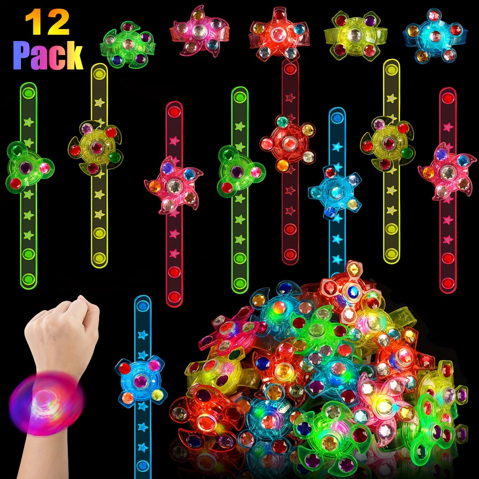 TEMU Mezhobby Led Illuminated Bracelets, -the-dark Party Gifts, Led Light Fidget Spinner Bracelets For Children, Birthday Celebration Presents, Classroom Rewards, Fillers For Boys And Girls (12)