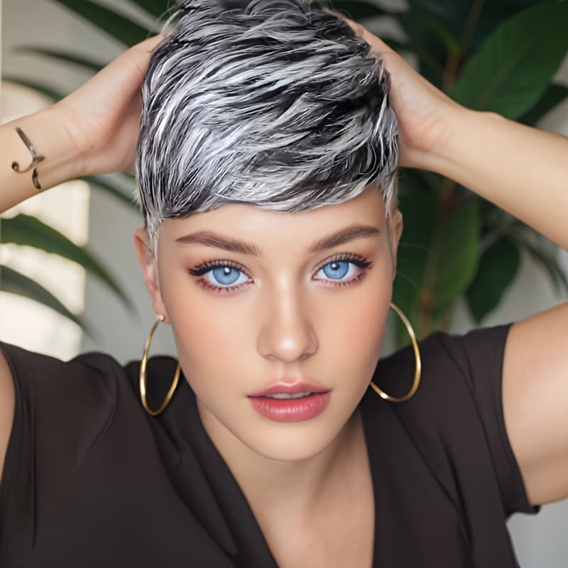 TEMU Black Short Cut Wig With Bang Straight Real Synthetic Hair No Lace