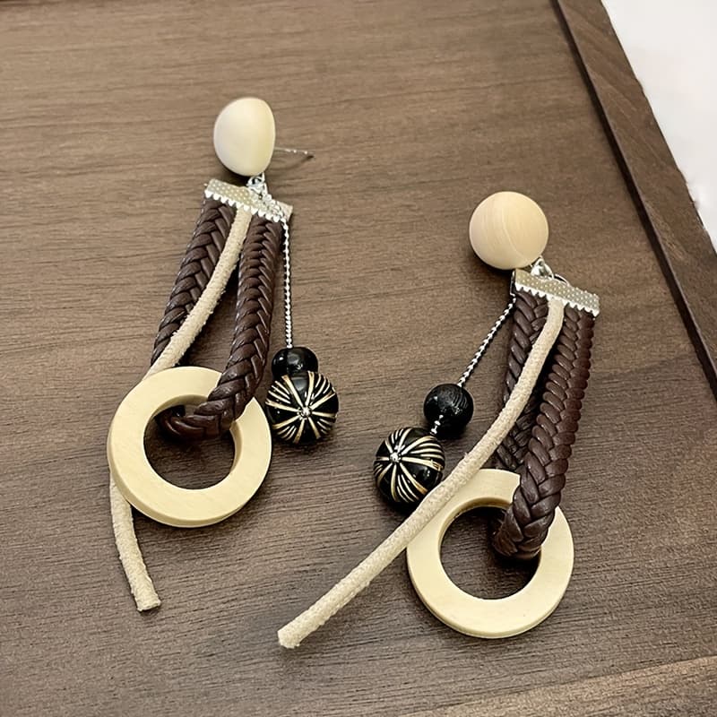 TEMU 1 Pair Braided Acrylic Round Tassel Stud Earrings