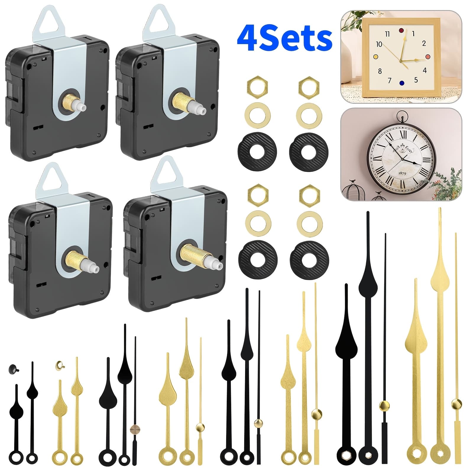 TEMU 4 Sets Different Shaft Length Quartz Clock Movement Kit, Kit With Hands, Wall Clock Repair Replacement For Home Decor & Craft Projects