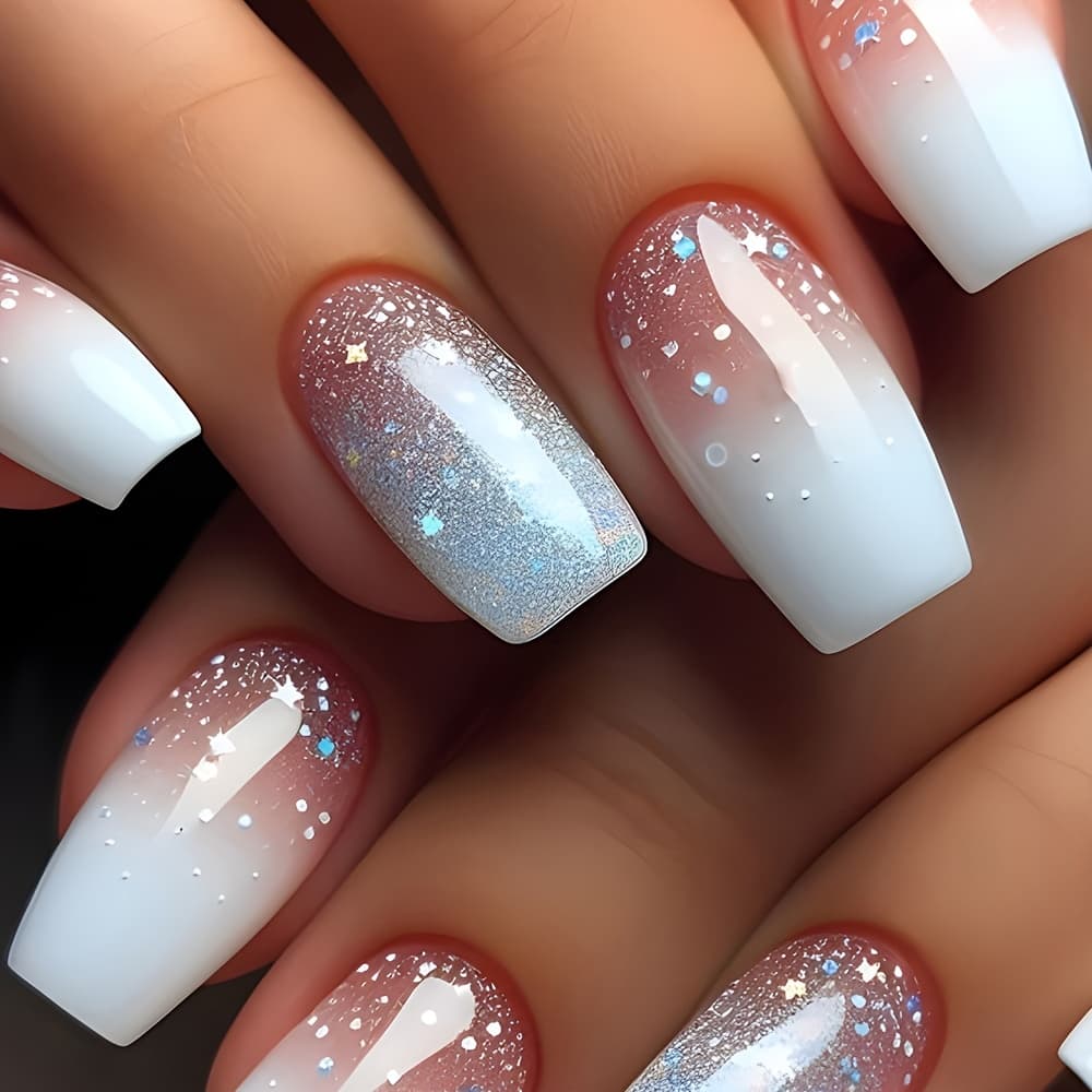 TEMU -on Nail Kit 24pcs Short Ballet Nails Glitter Powder Finger Nail Press Kit Gift For Women And, Suitable For Holidays, Parties, And Evenings - Dy1739 Starry Love