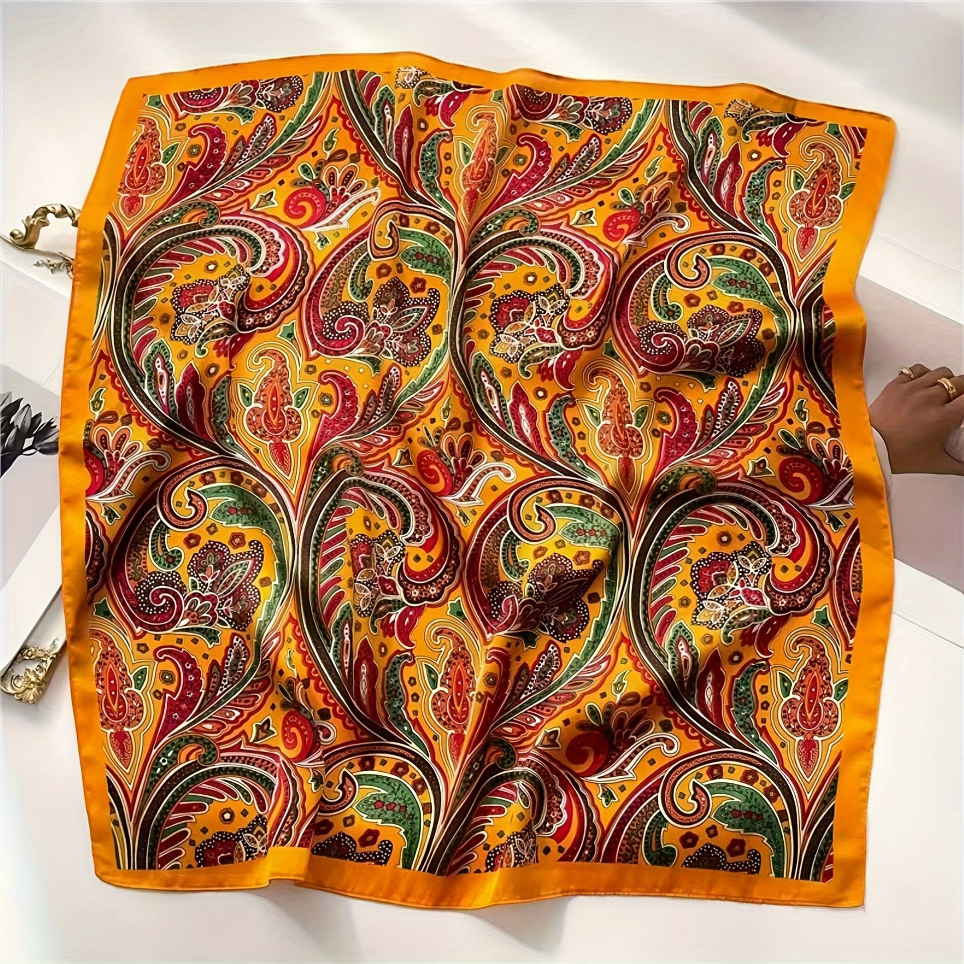 TEMU New 70*70 Retro Ethnic Totem Square Scarf Easy All-match Temperament Scarf Hair Band Ribbon Headwear