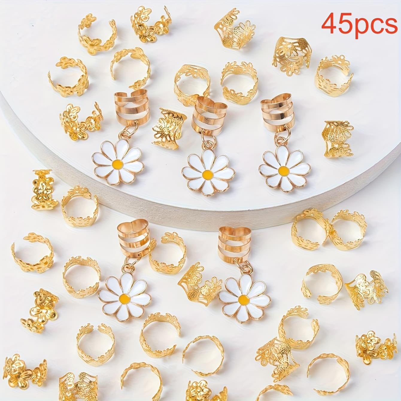 TEMU 45pcs Daisy Flower Braid Hair Clips, Y2k Punk Hip Hop Decorative Hairpins, Gifts Rings & Additions