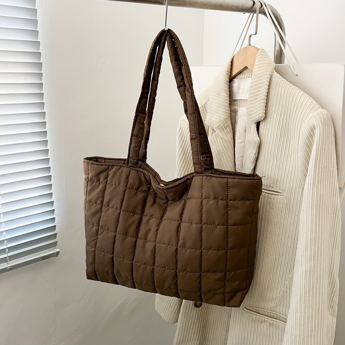 TEMU Solid Color Large Capacity Small Square Simple Versatile Casual Commuter Shoulder Tote Bag