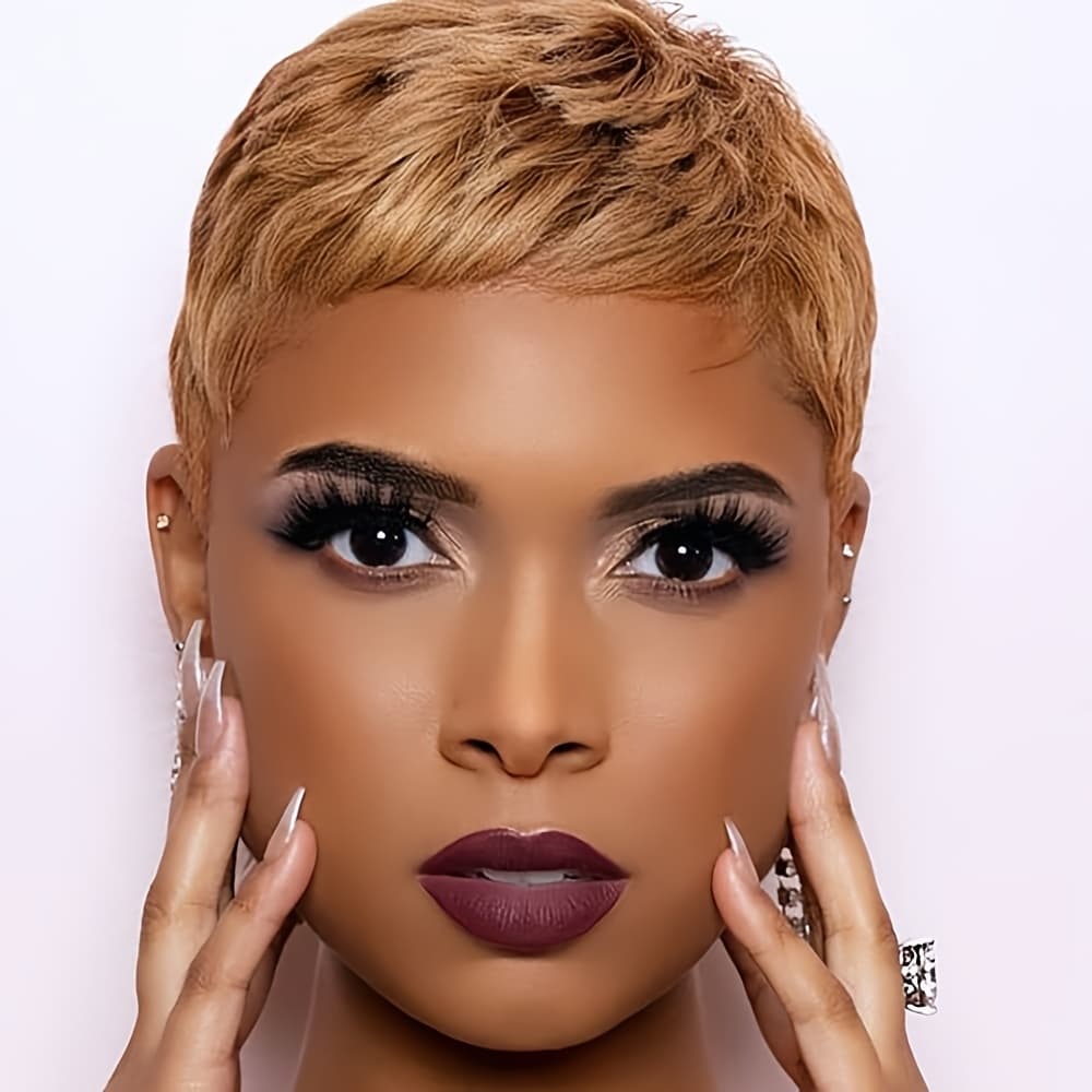 TEMU Short Synthetic Cut Wig With Bangs - Brown/burgundy Layered Hair Wig Suitable For , Look Short Hairstyle For Daily Wear & , Maintenance Hairpiece