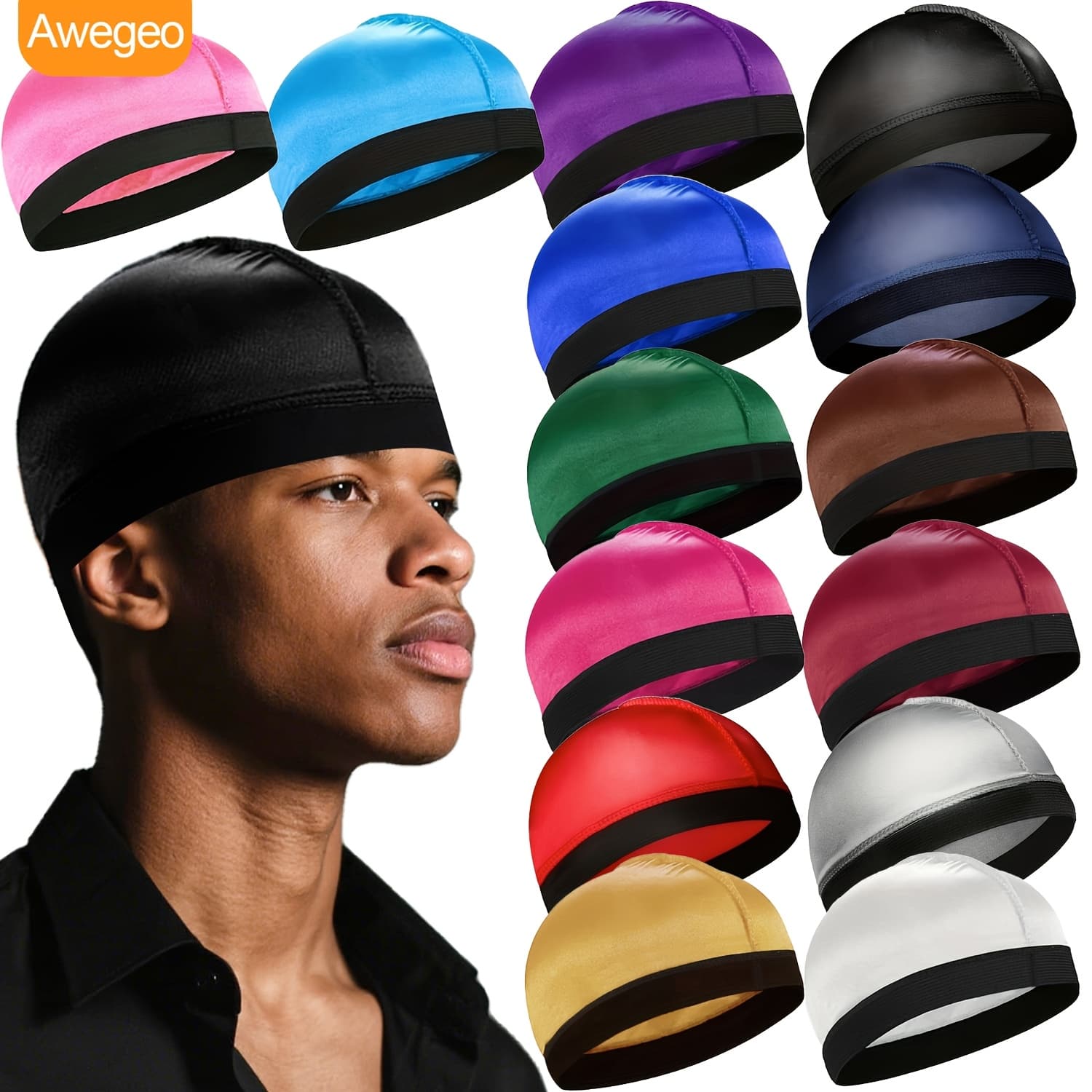 TEMU Set Of 14 Wave Caps, Stocking Caps Designed For 360 Waves, Durags For Men, And Caps.