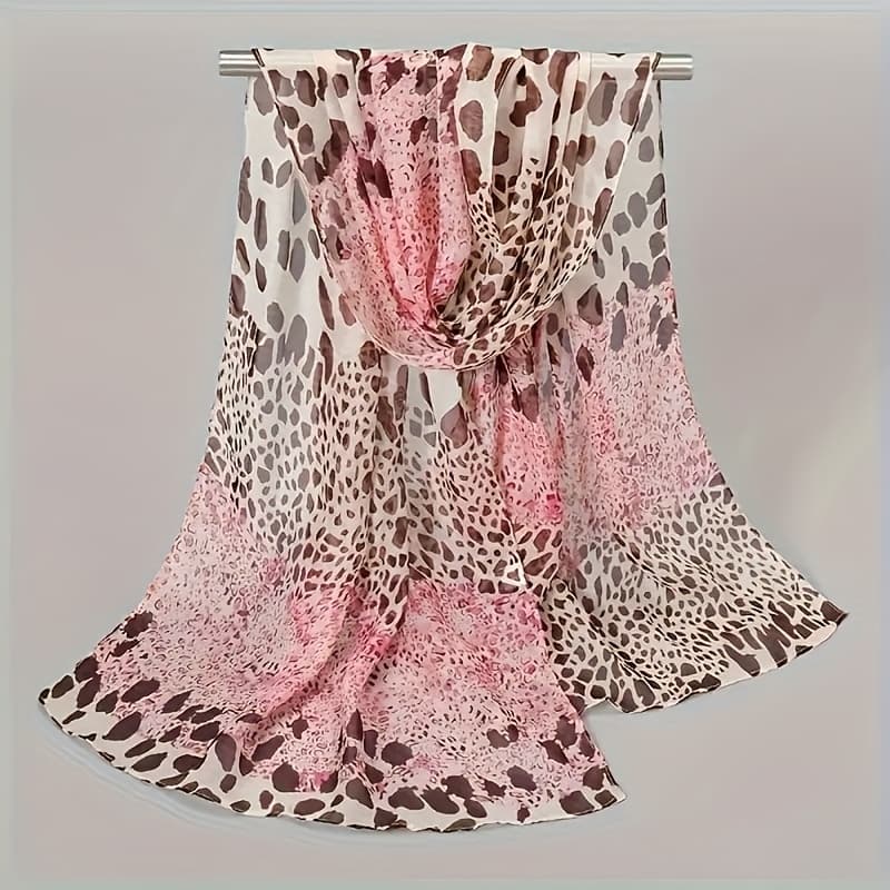 TEMU Cool And Breathable Chiffon Fabric Scarf With A Trendy Leopard Print