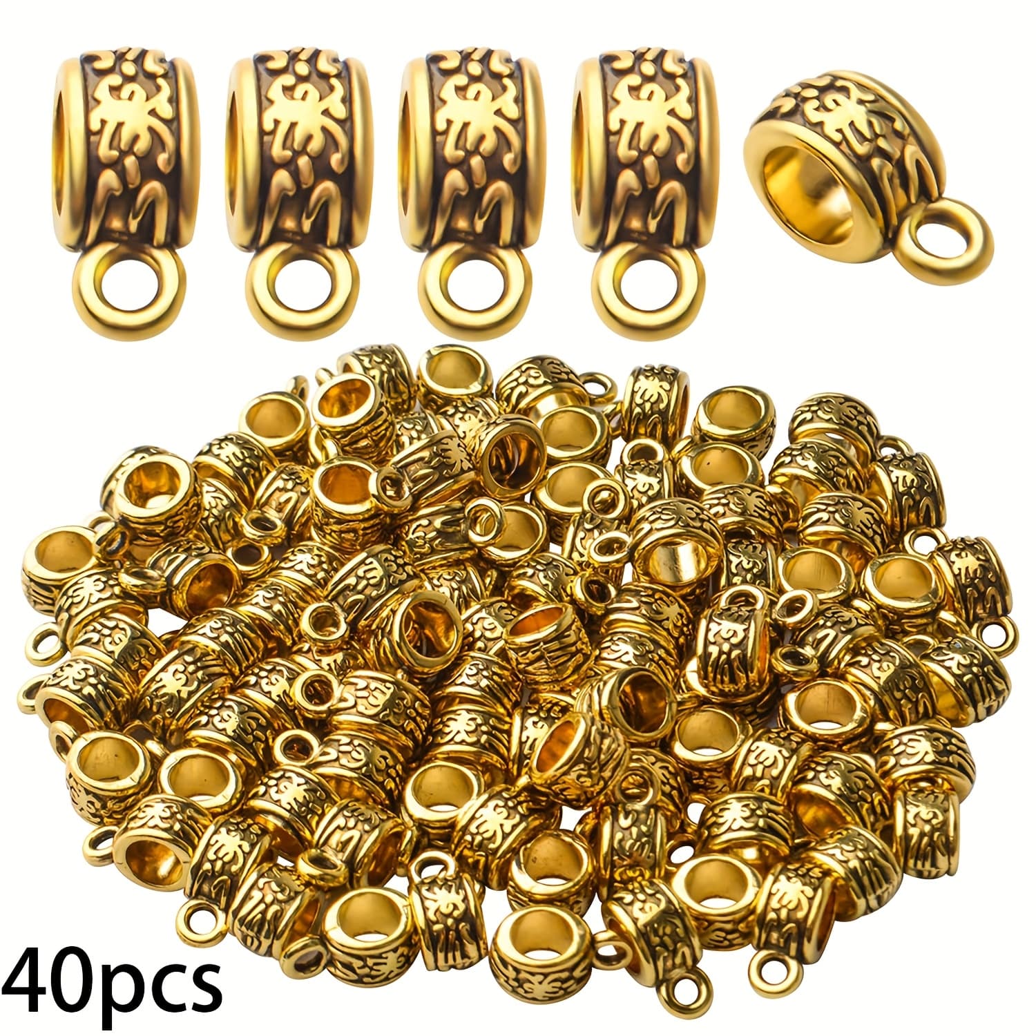TEMU 40pcs Of Vintage Golden Tibetan Patterned Tube Beads For European Charm Bracelets And Jewelry