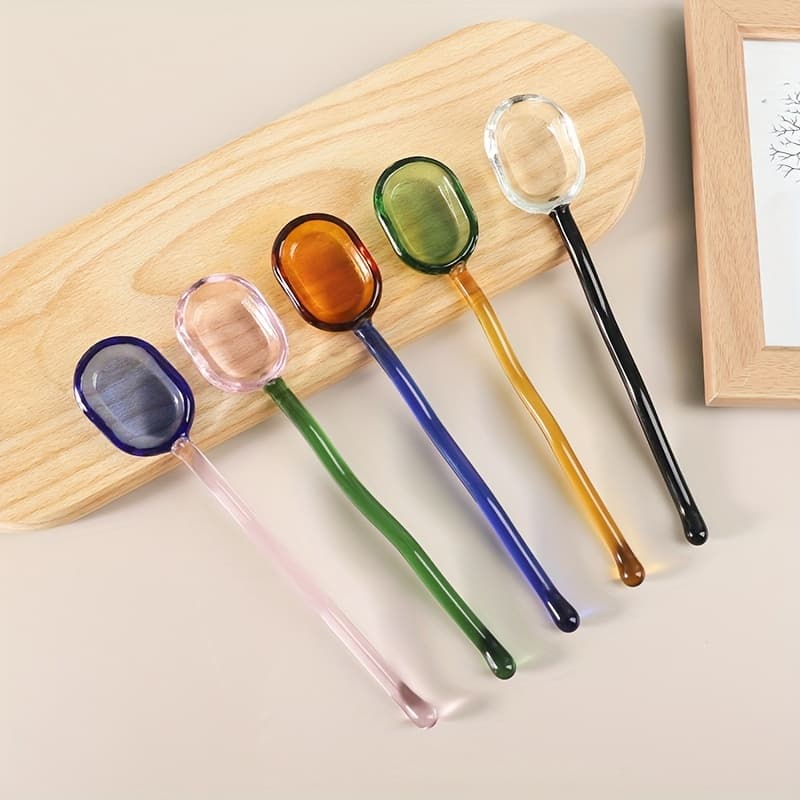 TEMU A Set Of 5 Creative Colorful Coffee Spoons, Stylish Milk Dessert Spoons, Made Of Transparent High-temperature Resistant Glass