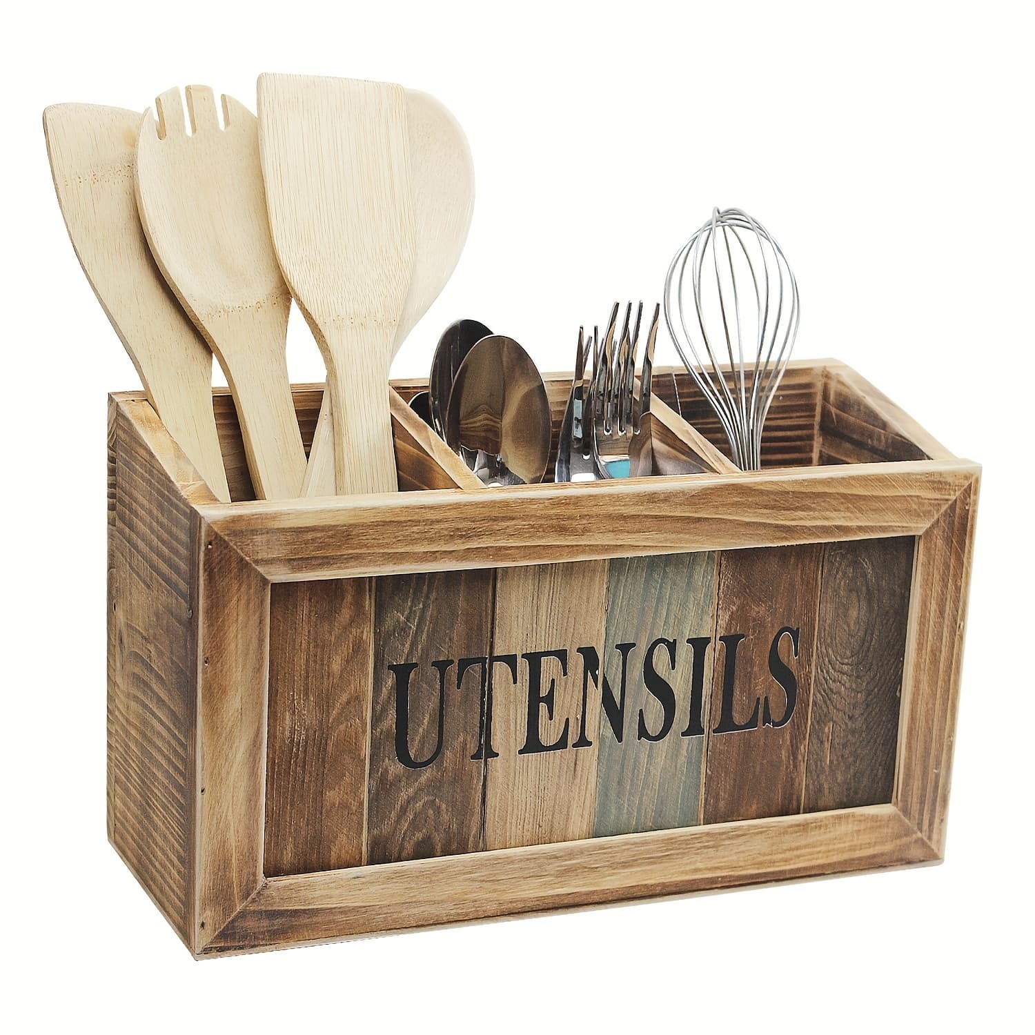 TEMU Kitchen Wooden Storage Box Cutlery Organizer Desktop Chopstick Sorter Rack Cooking Tool Storage Box Countertop Utensil Rack