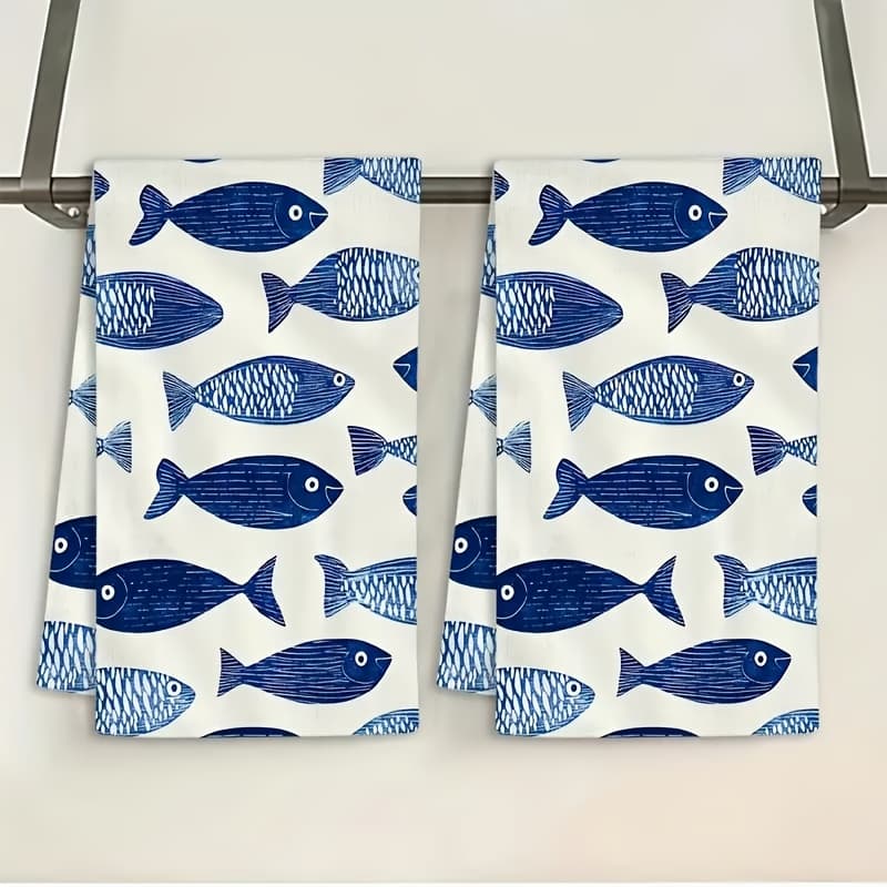 TEMU 2pcs Set Of Blue Little Fish Kitchen Towels Dishcloths Hand Towels, Strong Absorbency, Kitchen Decor Towel, Neighbor Gift, Sweet Housewarming Gift For , Mom Gift, Birthday Gift