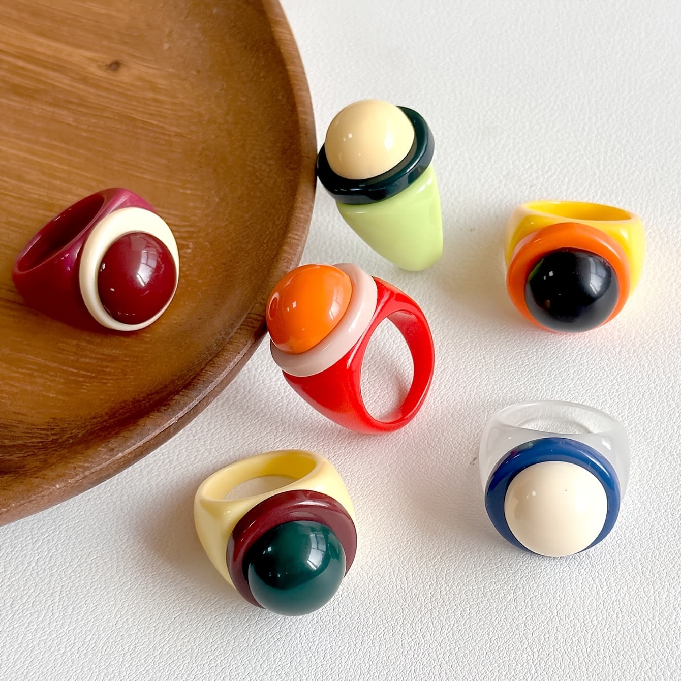 TEMU 6pcs Acrylic Round Ring Y2k Dopamine Color Matching Resin Ring