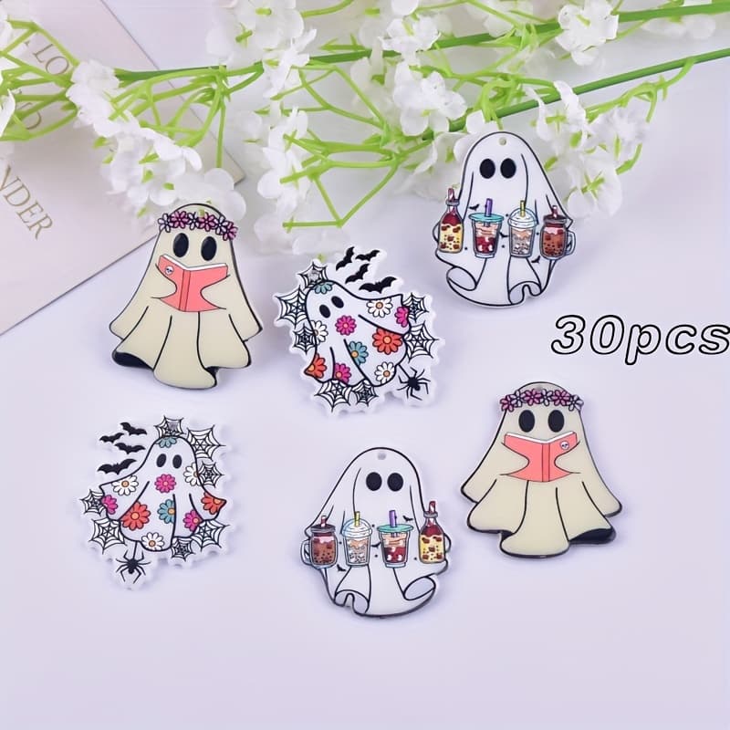 TEMU 30pcs Halloween Acrylic Garland Spider Cartoon Double-sided Printed Pendant, Diy Handmade Earrings Necklace Decorative Pendant Accessories Accessories Accessories Making Supplies