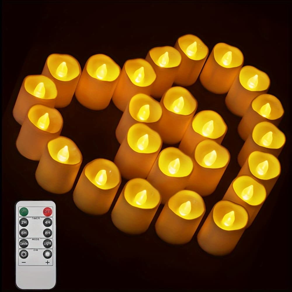 TEMU Flameless Candles With Remote Control Timer, 100+ Hours Non-rechargeable, Battery Powered Tea Lights, Yellow Led Votive Floating Candles For Holiday Wedding Home Party Decorations - 12pcs