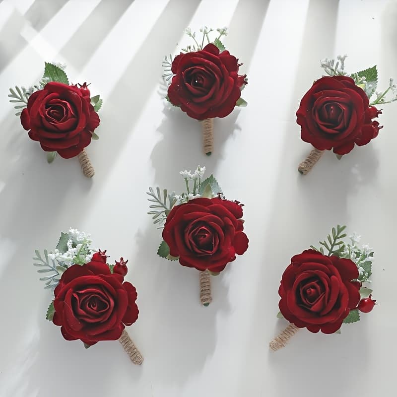 TEMU A Set Of 6 Red Rose Corsages With Berries, Perfect For Weddings, Parties, Formal Events, And Anniversaries