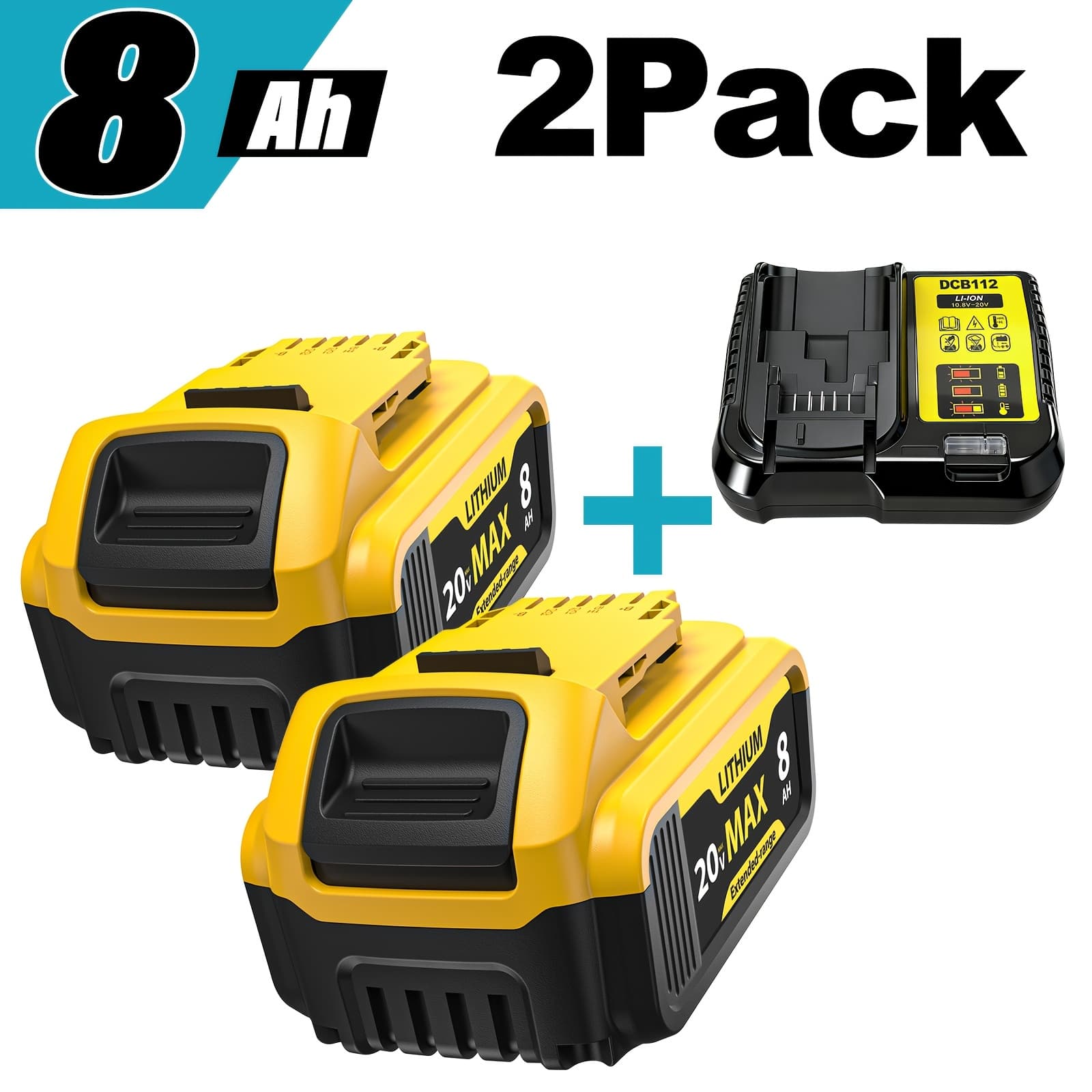 TEMU 20v Battery Charger Replacement For 20v Dcb200 Dcb206 Dcb204 Dc118 Dcb112 Lithium-ion Charger Kit Replace For Dcb101 Dcb105 +2pack 8.0ah Dcb200 Battery And Charger Combo