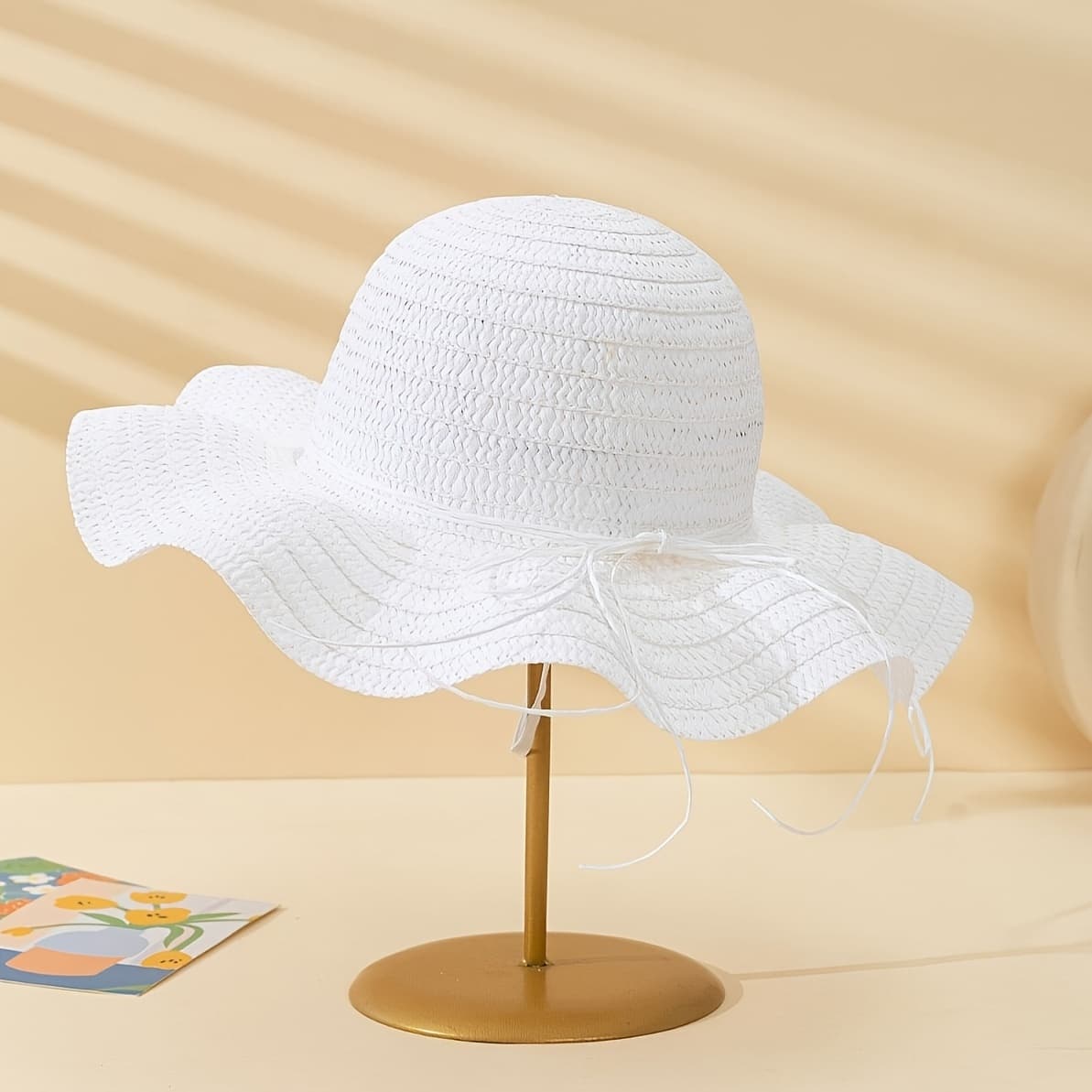 TEMU 1 Unisex Adult Simple Wave Straw Hat With Tether, Straw Hat, Suitable For Outdoor Vacation, Beach Wear, Summer Gift [super Light]