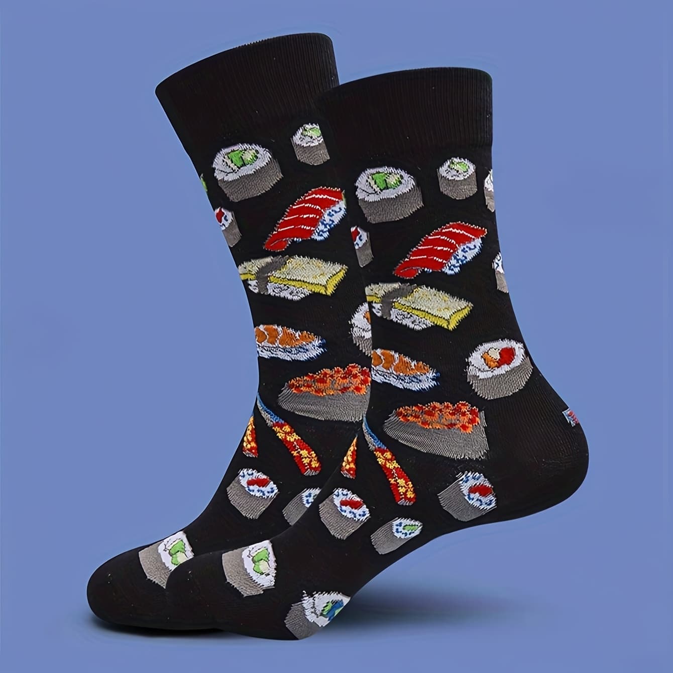 TEMU 1 Pair Of Fun Sushi Printed Socks Comfortable Breathable Mid-tube Socks Unisex Socks Food Printed Socks